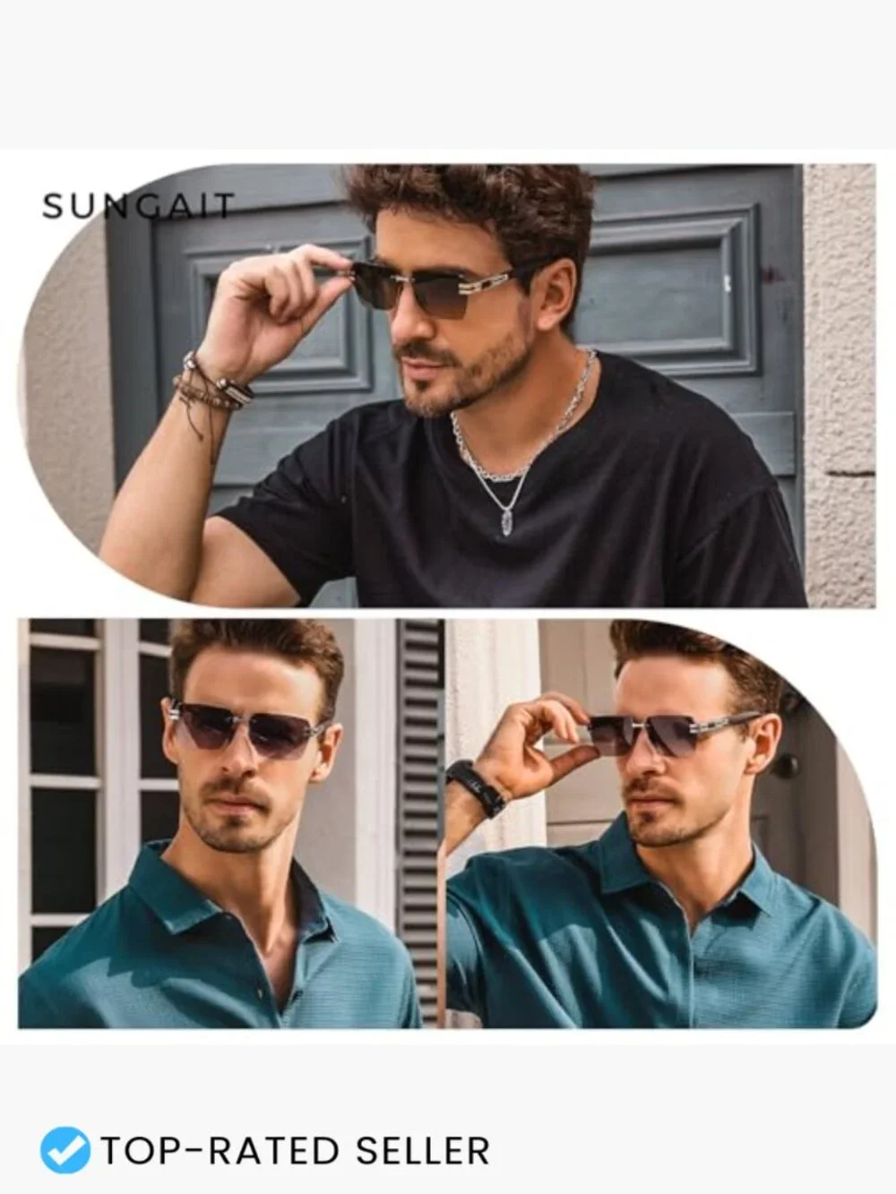Rimless Rectangle Sunglasses Square Frameless Shades Y2K Vintage UV Protection
